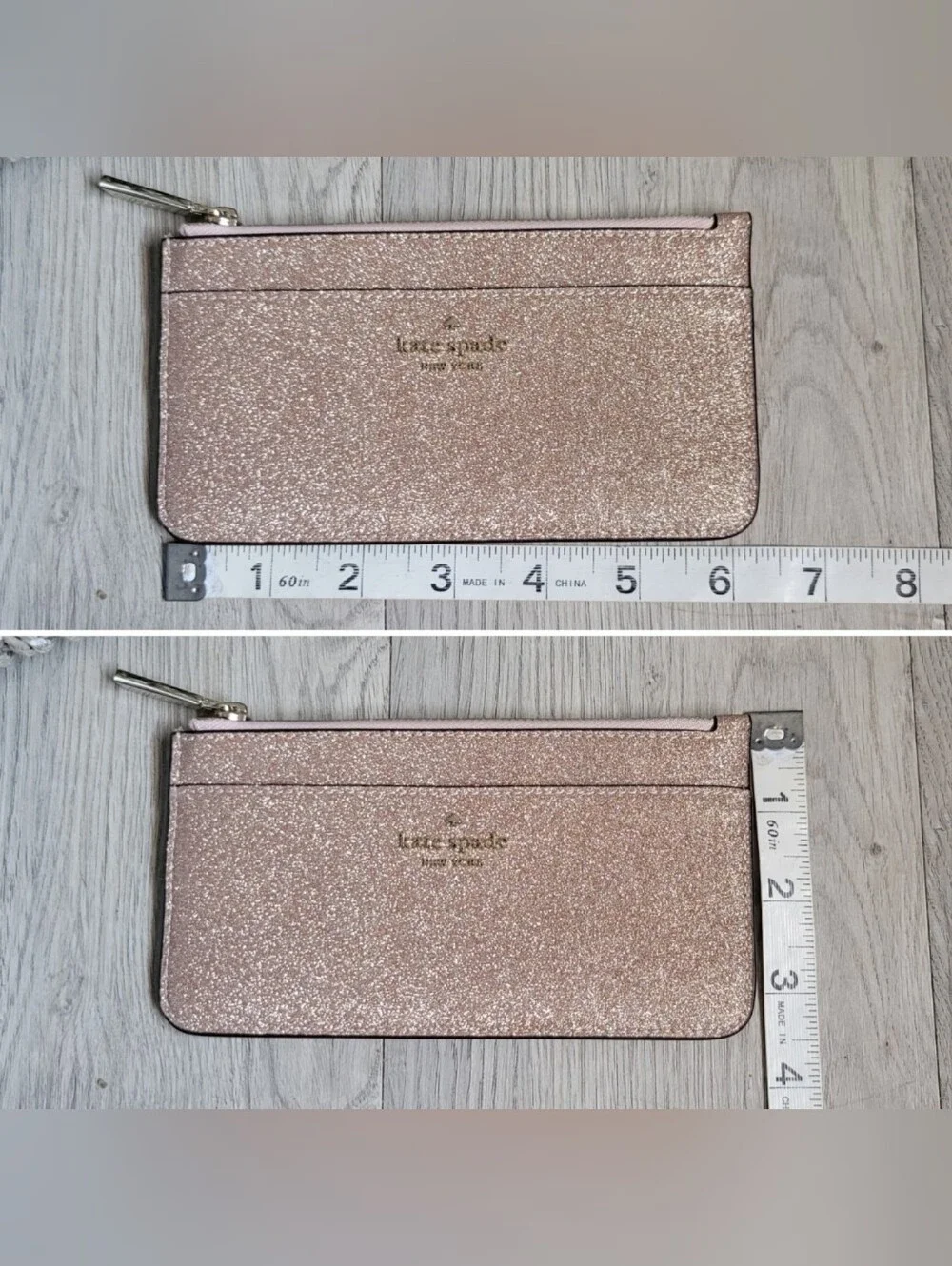 kate spade New York Glitter Large Slim Cardholder Rose Gold Wallet, 6.5